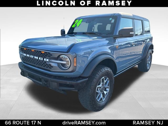 2024 Ford Bronco Badlands in Azure Gray Metallic — front three-quarter view