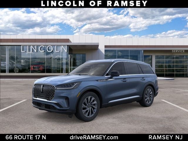 2026 Lincoln Aviator Premiere in Whisper Blue Metallic Clearcoat — front three-quarter view
